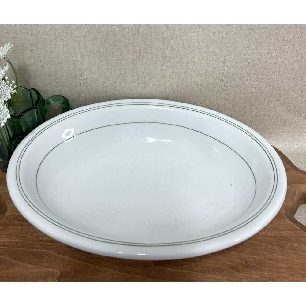 Shenango China DOUBLE GREEN STRIPE  10 Inch OVAL SERVING BOWL Restaurant Ware